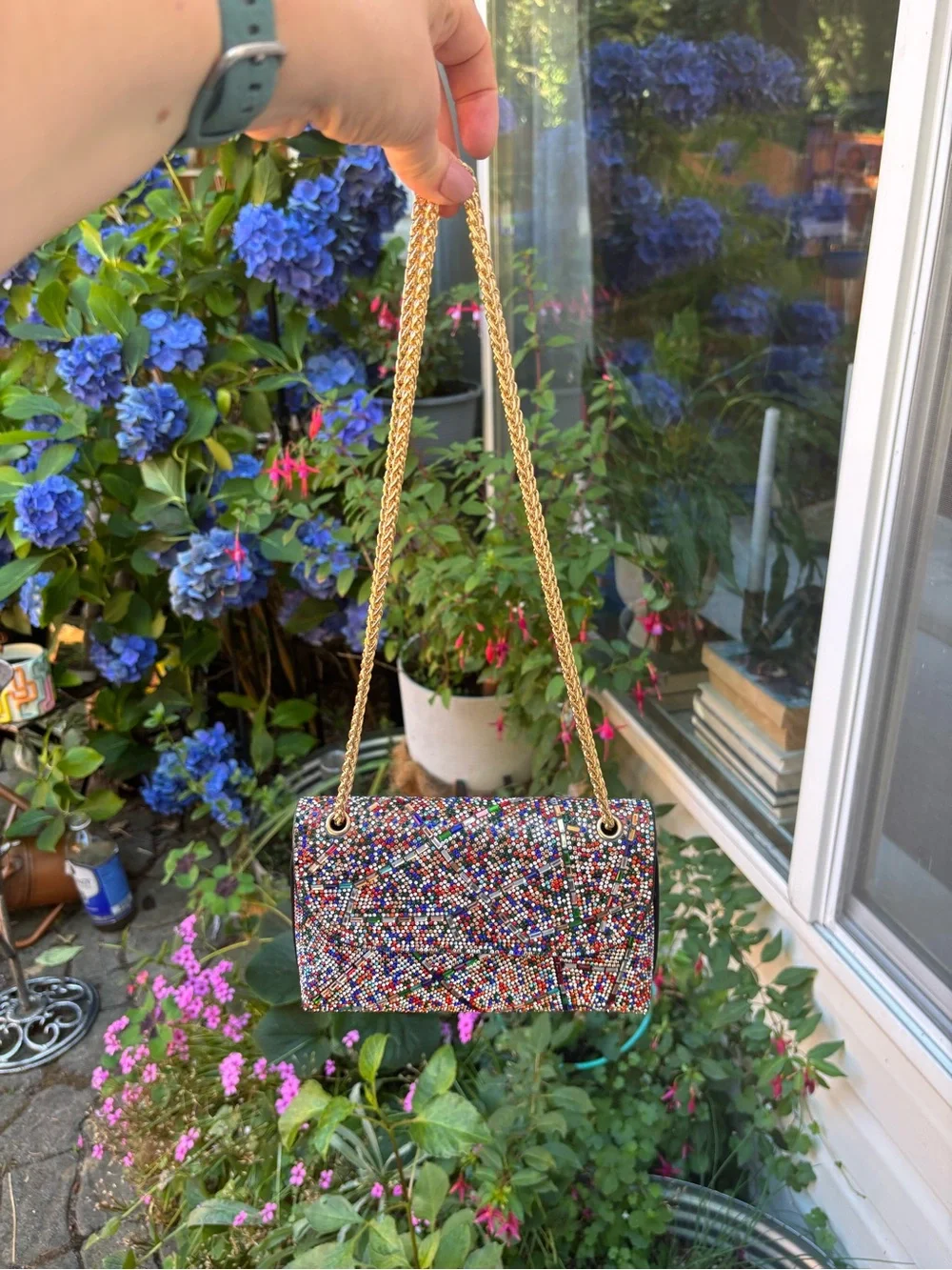 Rainbow Rhinestone Embellished Crossbody Shoulder Bag Party Holiday Event